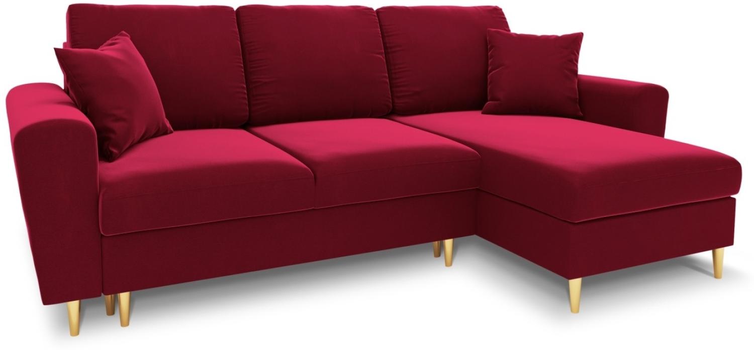 Micadoni 4-Sitzer Samtstoff Reversible Ecksofa mit Bettfunktion und Box Moghan | Bezug Red | Beinfarbe Gold Metal Bild 1