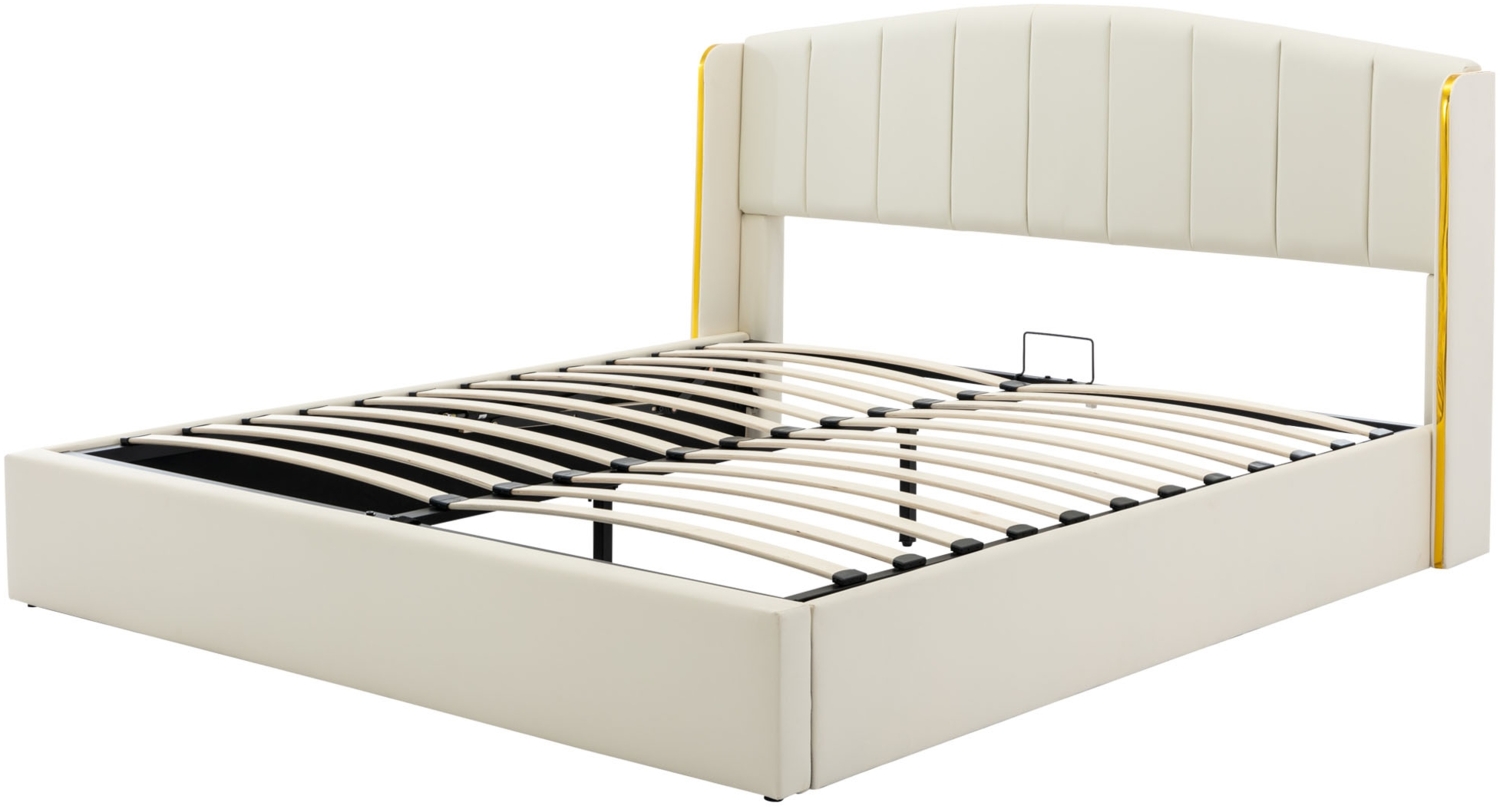 ComfortXL Polsterbett-BB440, Massivholz, Cremeweiß, 208x148x106cm Bild 1