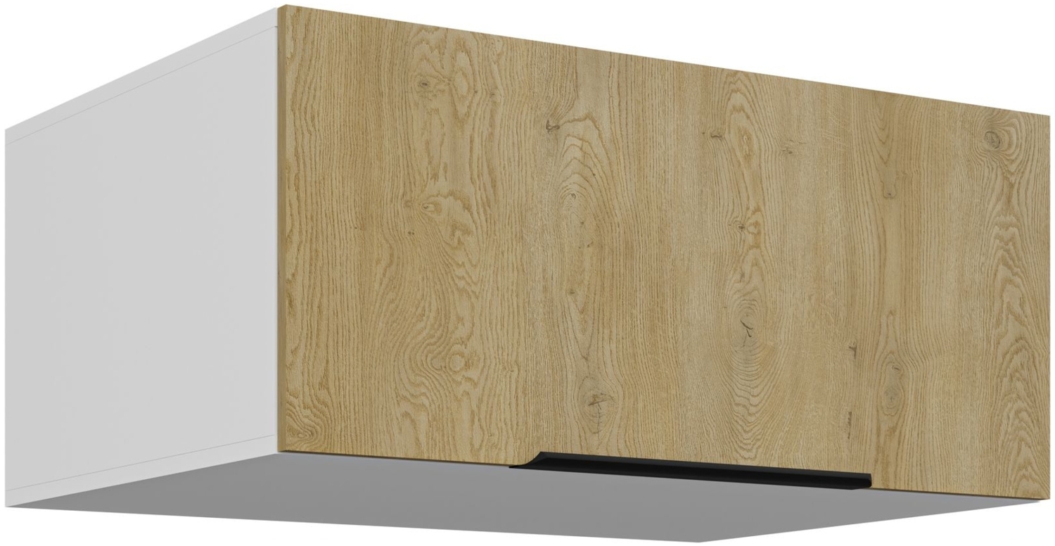 Aufsatzschrank Hochschrank 80 cm CREMONA Eiche hell + Weiß matt Küchenzeile Küchenblock Küche Bild 1