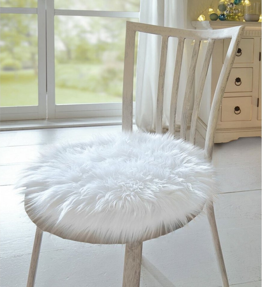 Home-trends24. de Dekokissen Sitzkissen Dekofell Stuhlkissen Weiß Kunstfell Fell Rund Bild 1