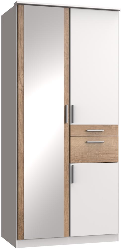 Kleiderschrank >Kalindi I< in Weiß Plankeneiche - 90x198x58cm (BxHxT) Bild 1