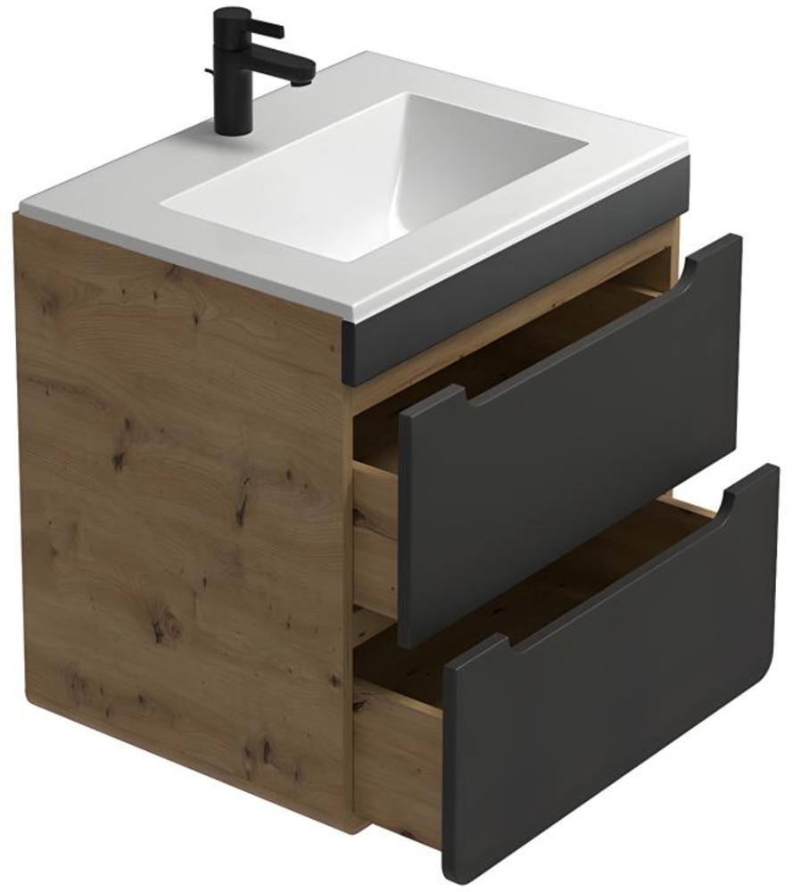 Vente-unique - Waschbeckenunterschrank hängend mit Einbauwaschbecken - 60 cm - Naturfarben & Anthrazit - ARUBA Bild 1