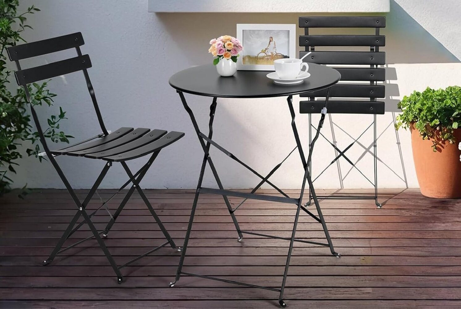 TLGREEN Balkonset Gartenmöbel Bistro Set Metall, (3 Teilig), Balkonmöbel Klappbar, Wetterfest Bild 1