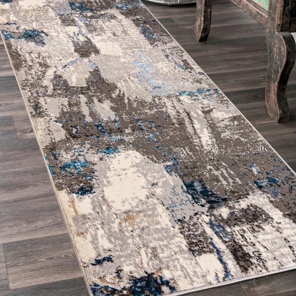 Mazovia Läufer Läufer Flurläufer Modern für Vorzimmer - Abstrakt - Beige Grau Blau, 60 x 100 cm, Kurzflor, Meterware, Höhe 8 mm Bild 1