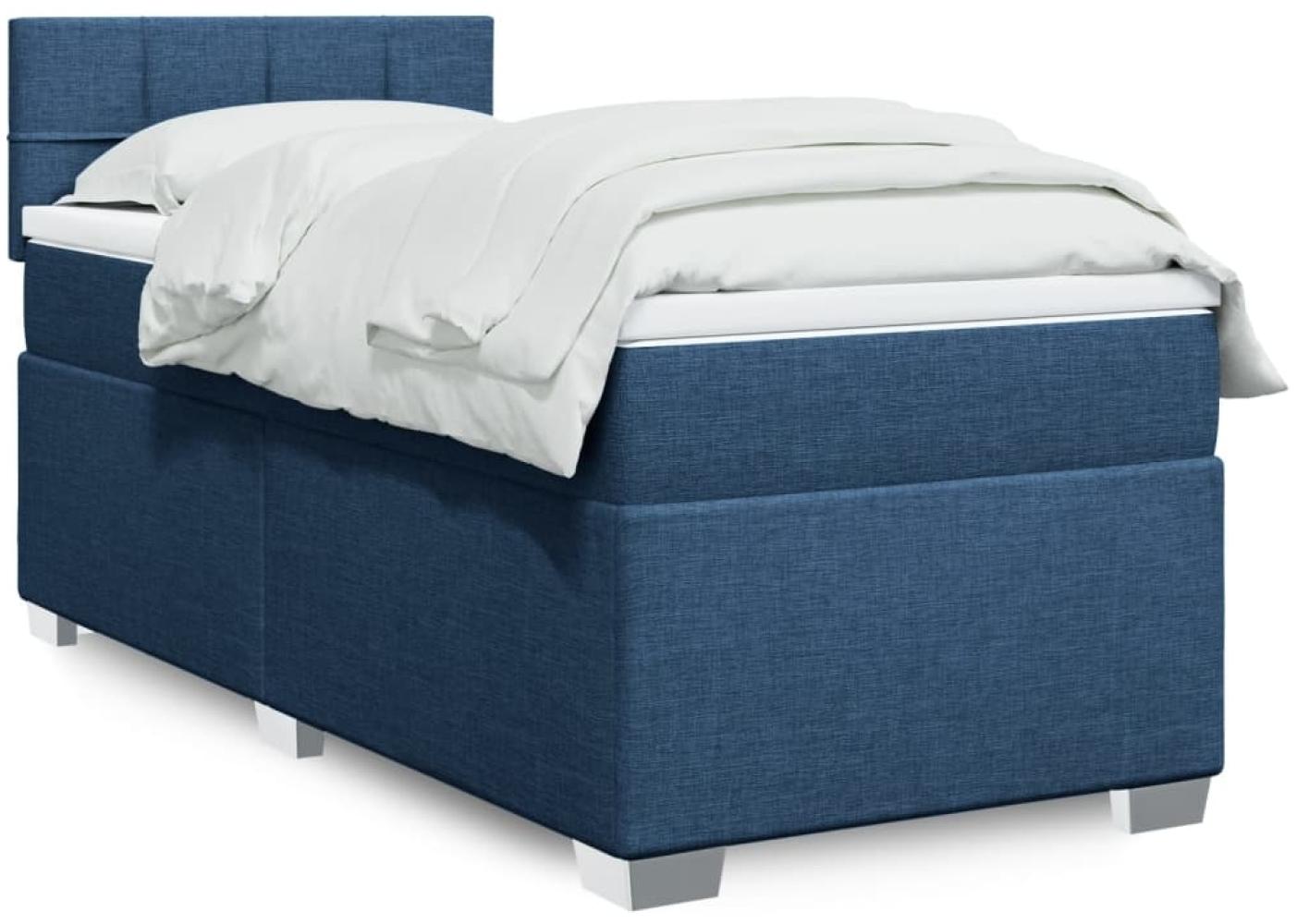 Boxspringbett mit Matratze, Stoff, Viereckige, grauer Fuß, Blau, 90 x 190 cm, true Bild 1