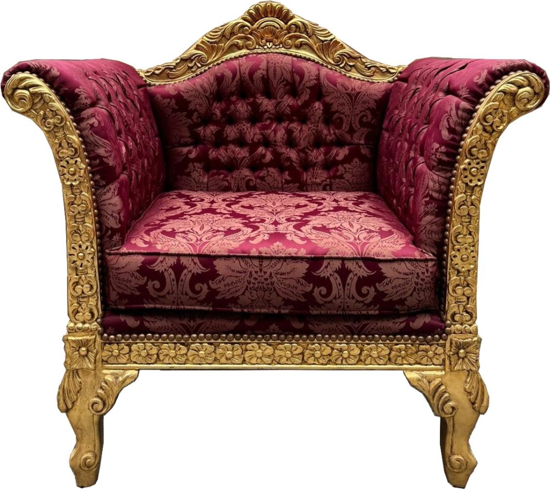 Casa Padrino Barock Lounge Sessel Bordeauxrot Muster / Gold - Barock Möbel Bild 1