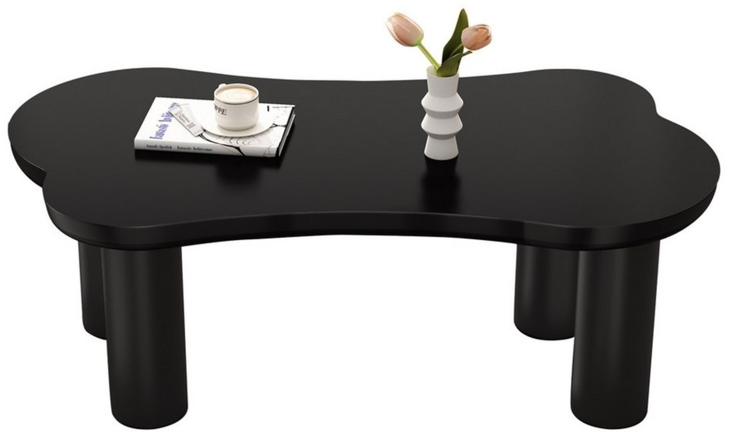 HAUSS SPOLE Couchtisch Unregelmäßiger Couchtisch in Knochenform mit 2 Bänke Filzboden schwarz (Wohnzimmnertisch, 1-St), mit MDF-Tischplatte, PVC-Beine und Filzunterlage Bild 1