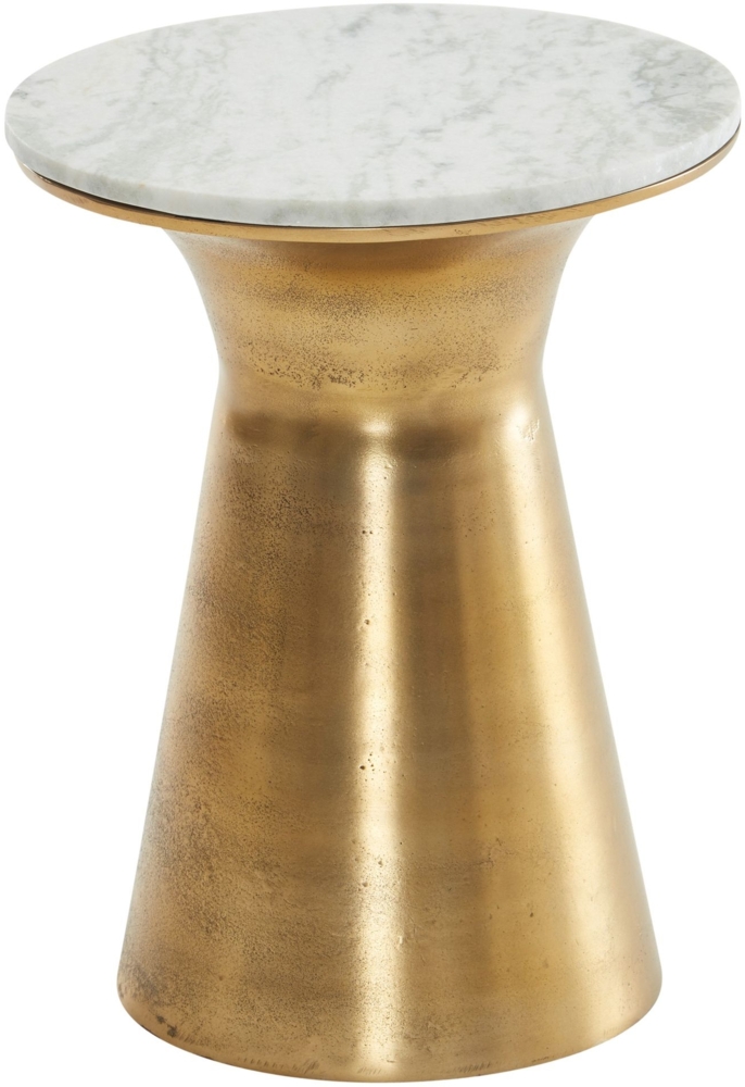 Beistelltisch Echter Marmor Weiß 35 x 35 x 45 cm Anstelltisch Metall Gold, Kleiner Sofatisch Rund, Wohnzimmertisch Couch Modern, Couchtisch Hoch Bild 1