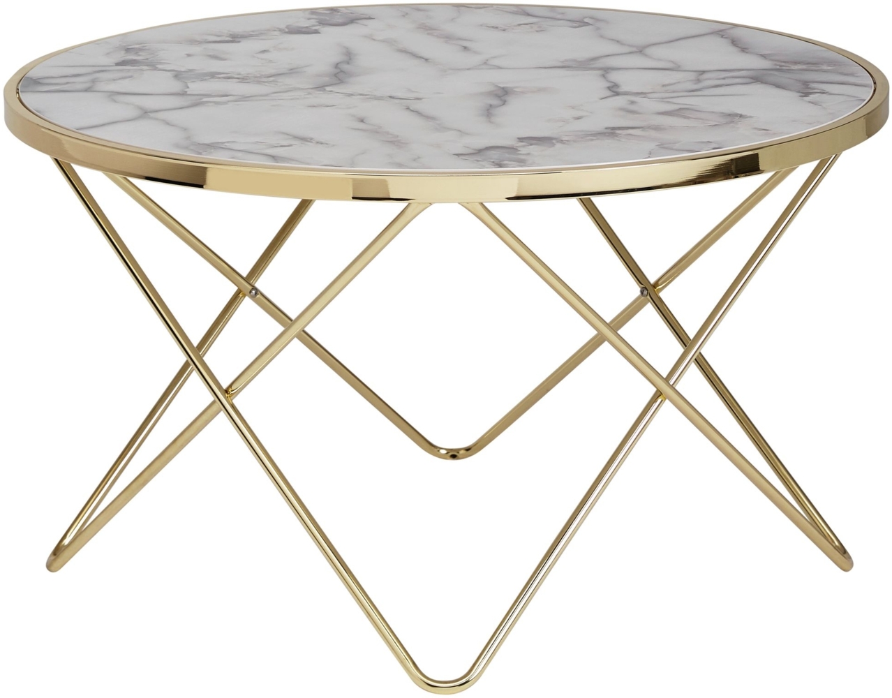 FineBuy Design-Couchtisch, Marmoroptik Weiß/Metall Gold, Ø 85 cm Bild 1