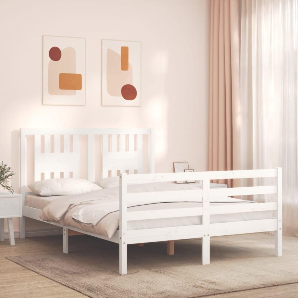 vidaXL Massivholzbett mit Kopfteil Weiß 3194547 Bild 1