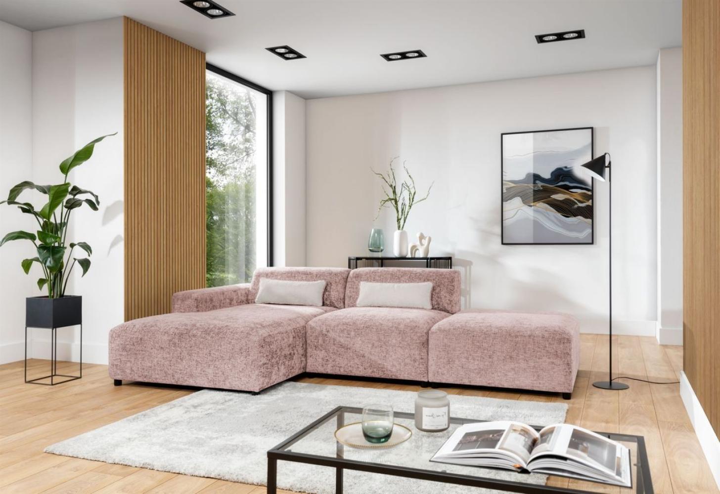 Ecksofa Designersofa ROMY in Stoff Enjoy Me Rosa Ottomane Links Bild 1