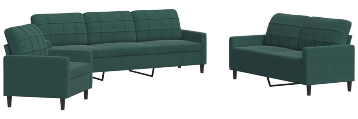 vidaXL 3-tlg. Sofagarnitur mit Kissen Dunkelgrün Samt 3278433 Bild 1