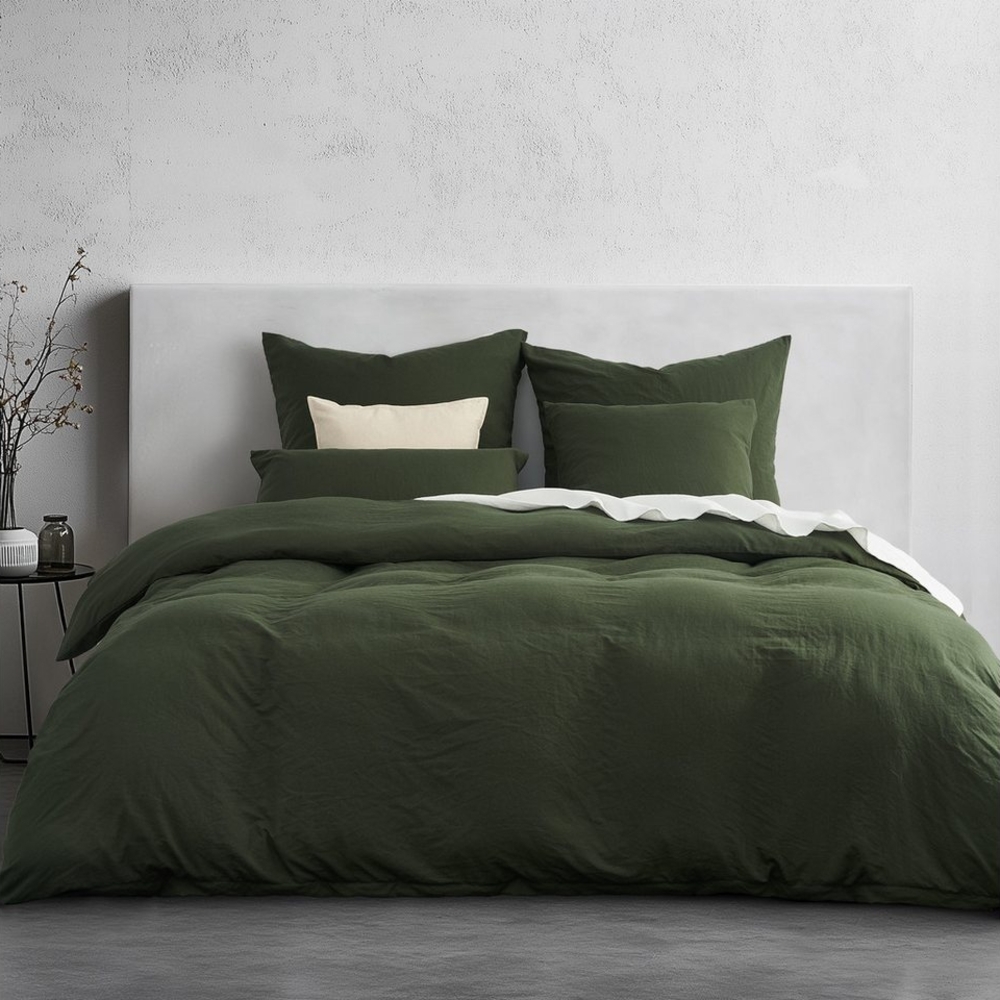 Topfinel Bettwäsche Bettwäsche 135x200 4teilig weiche Vorgewaschene Mikrofaser Baumwolle, 3 teilig, 1 Bettbezüge 200 x 220 2 Kissenbezüge 80x80 Reißverschluss Olivengrün Bild 1