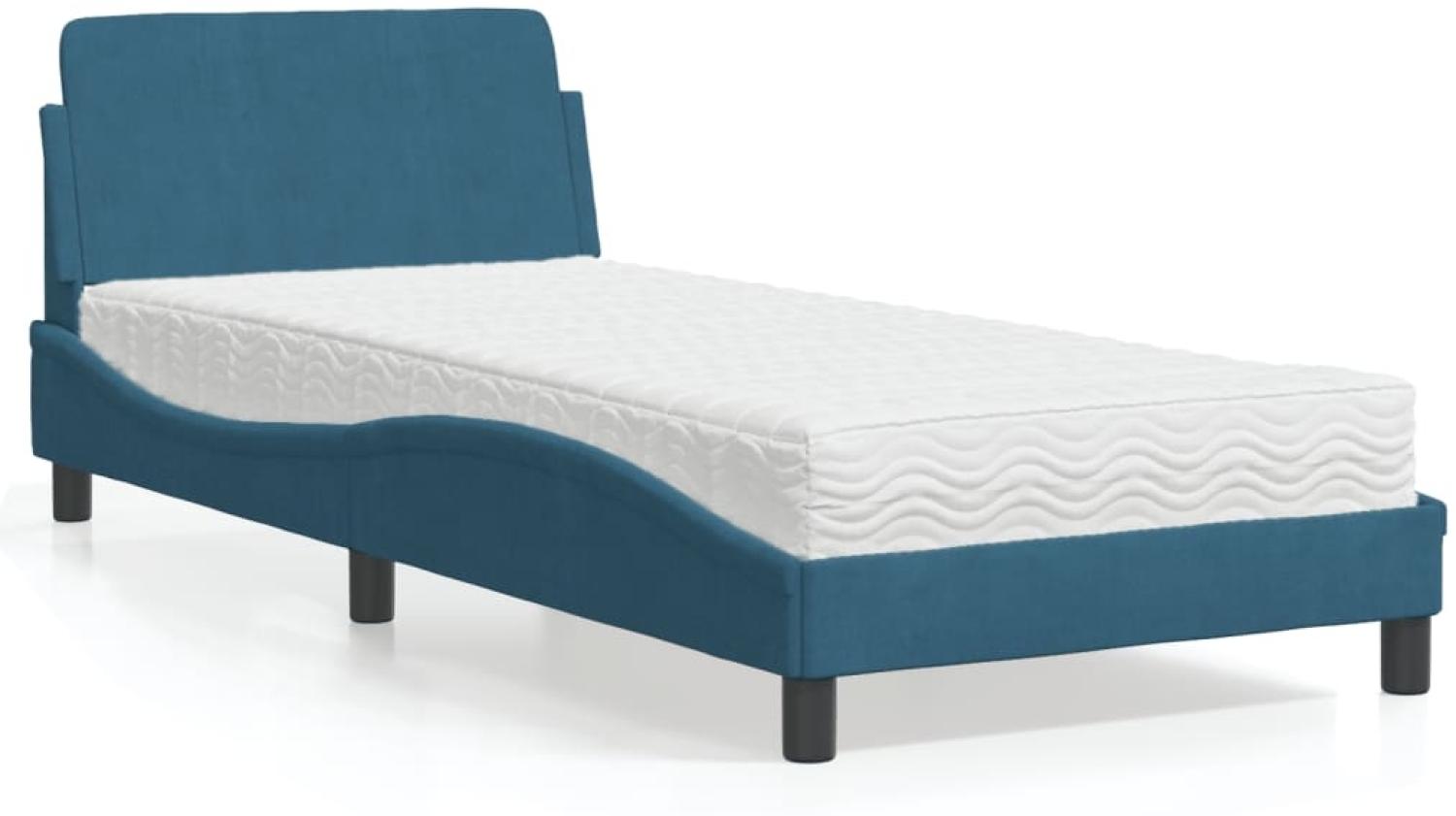 vidaXL Bett mit Matratze Blau 90x200 cm Samt 3208335 Bild 1