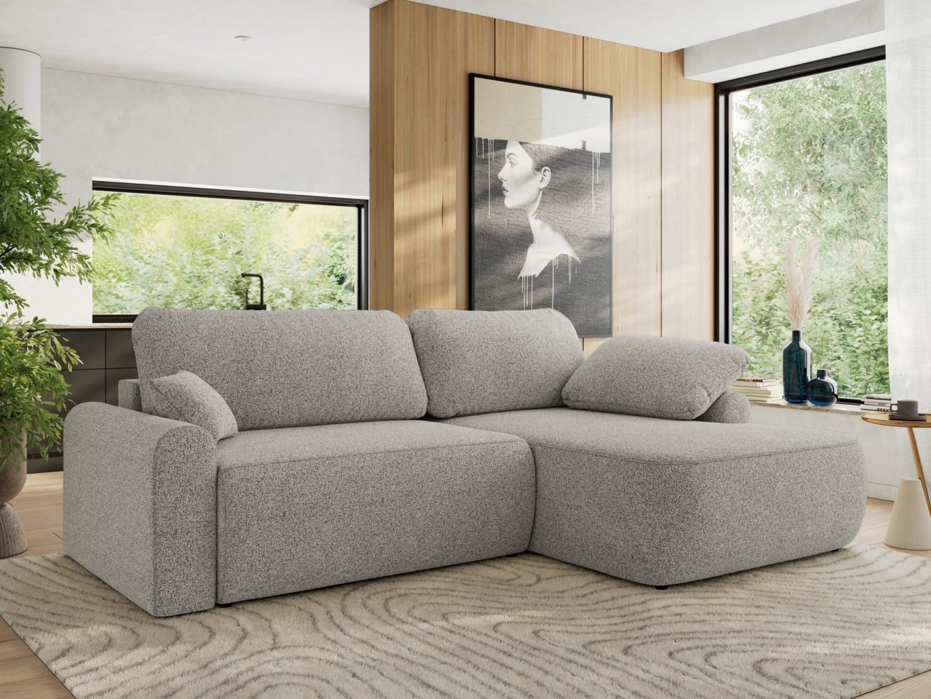 Ecksofa, L-förmiges, lose Kissen, DL-Schlaffunktion, (H 100 x T 187 x B 273 cm) - CUBO L - Struktur Hellgrau - rechte Seite Bild 1