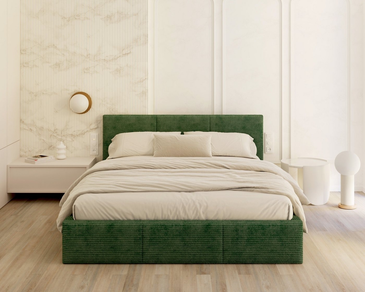 thematys Polsterbett mit Bettkasten Stauraumbett, aus hochwertigem CORD Stoff Bezug (verfügbar 90x200 120x200 140x200 160x200 180x200cm, Bettrahmen, Bett, mit großen gepolsterten Kopfteil, mit Bettkasten zum aufklappen), Metallrahmen mit Lattenrost, hy... Bild 1