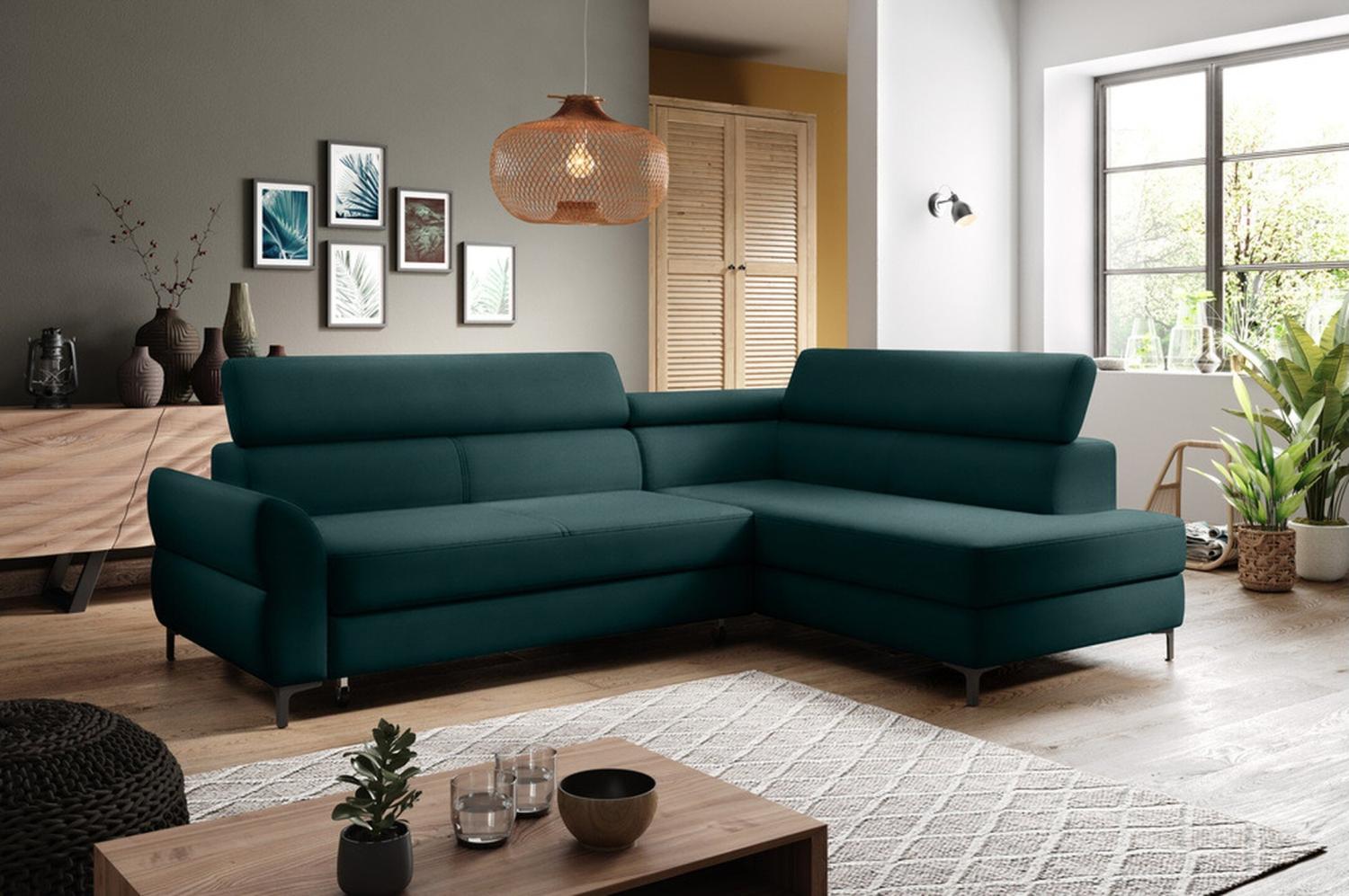 Stylefy Remondini Ecksofa Velours Grün Rechts Bild 1