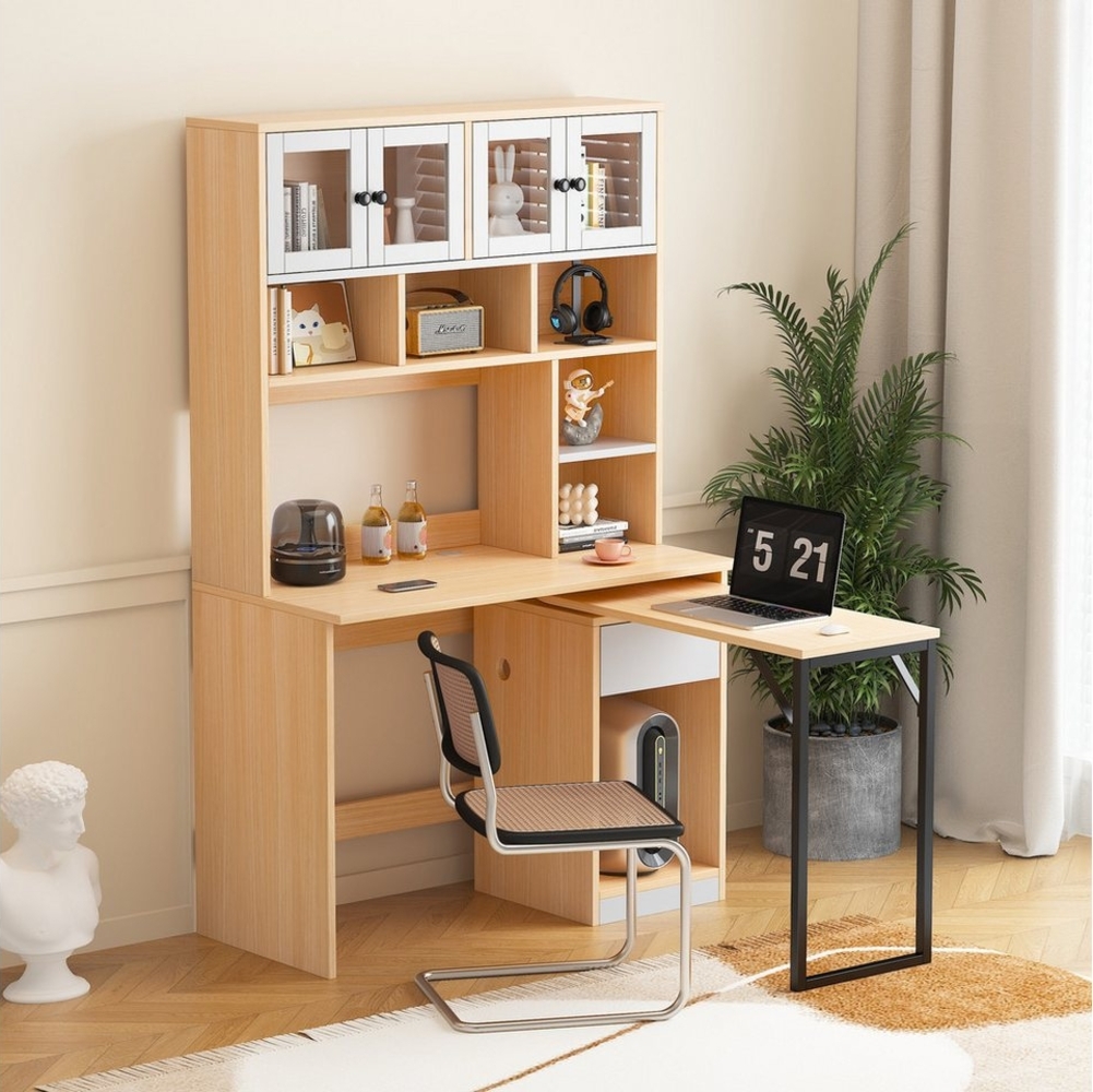 SOFTWEARY Eckschreibtisch mit drehbarem Tisch, Computertisch mit Bücherregal, Schränken und Stauraum Bild 1