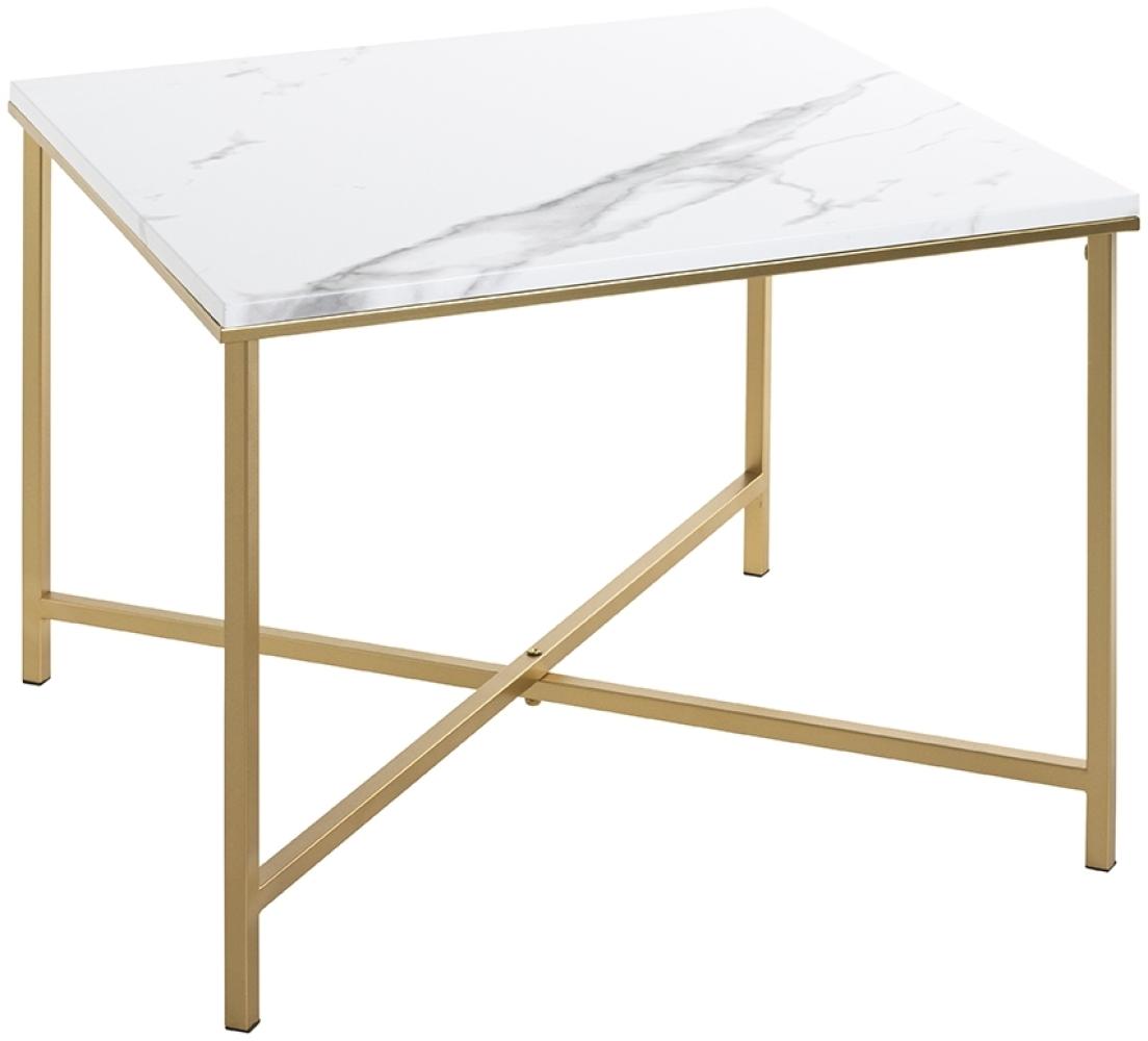 Beistelltisch >52238< in gold, marmoroptik, MDF, Metall - 60x47x60cm (BxHxT) Bild 1