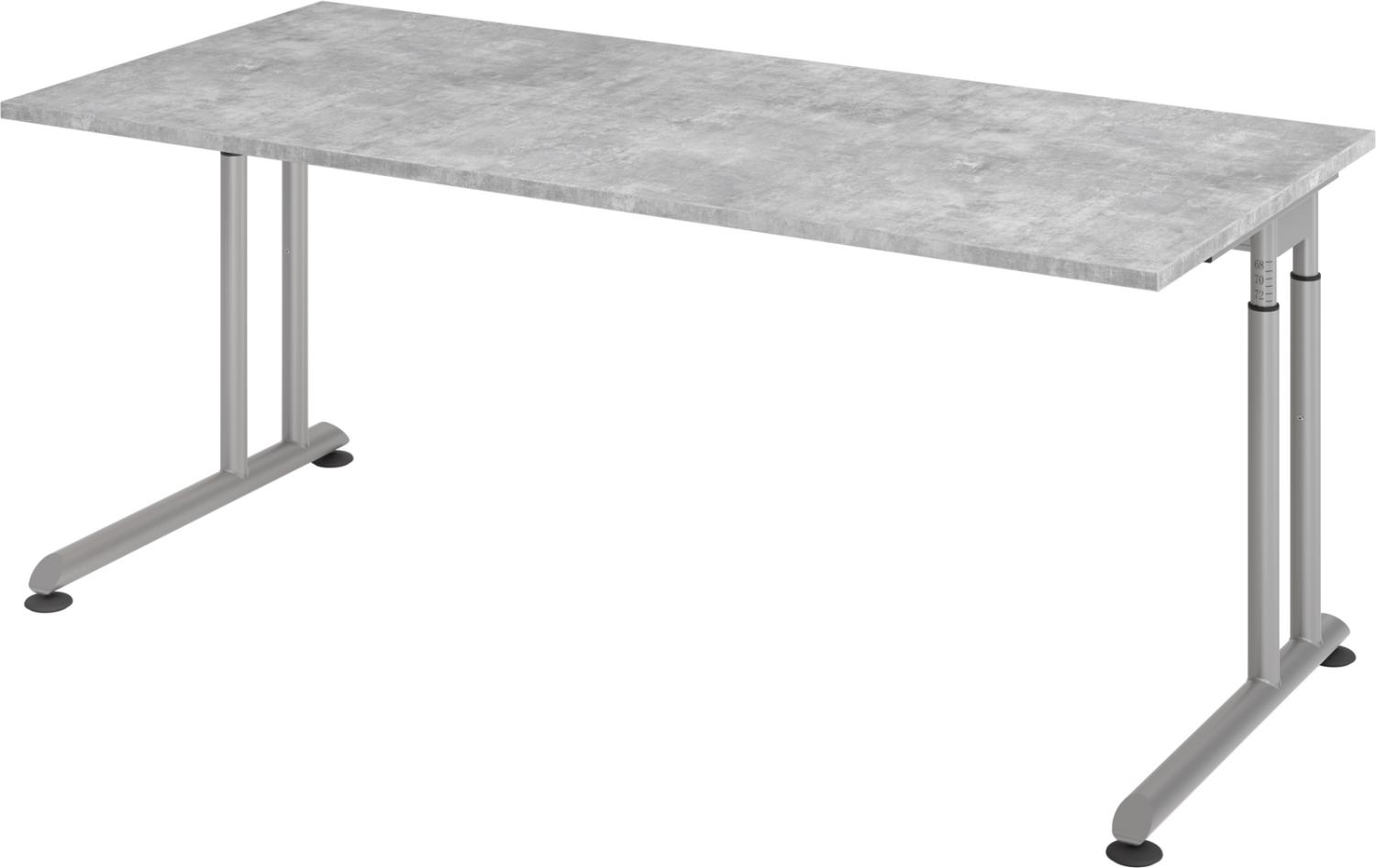 bümö höhenverstellbarer Schreibtisch Z-Serie 180x80 cm in Beton, Gestell in Silber - großer PC Tisch für's Büro manuell höhenverstellbar, Computertisch verstellbar, ZS-19-M-S Bild 1