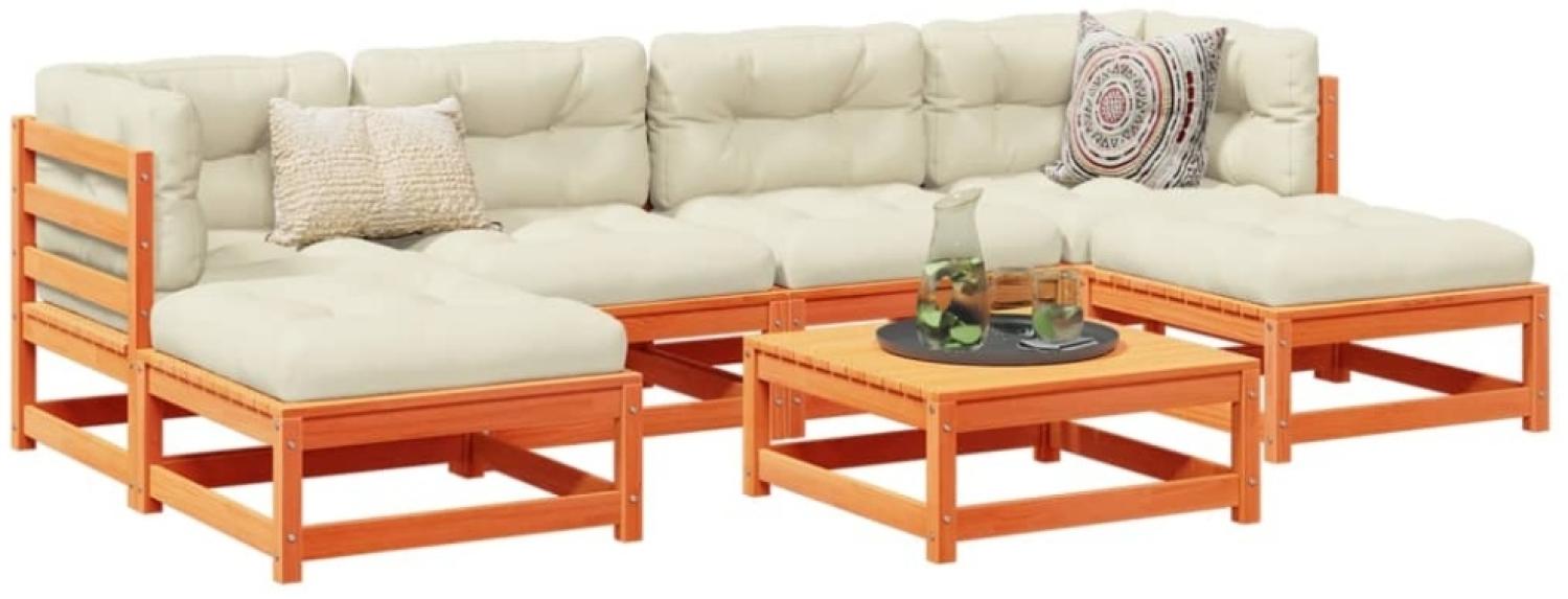 vidaXL 7-tlg. Garten-Sofagarnitur mit Kissen Wachsbraun Kiefernholz 3295823 Bild 1