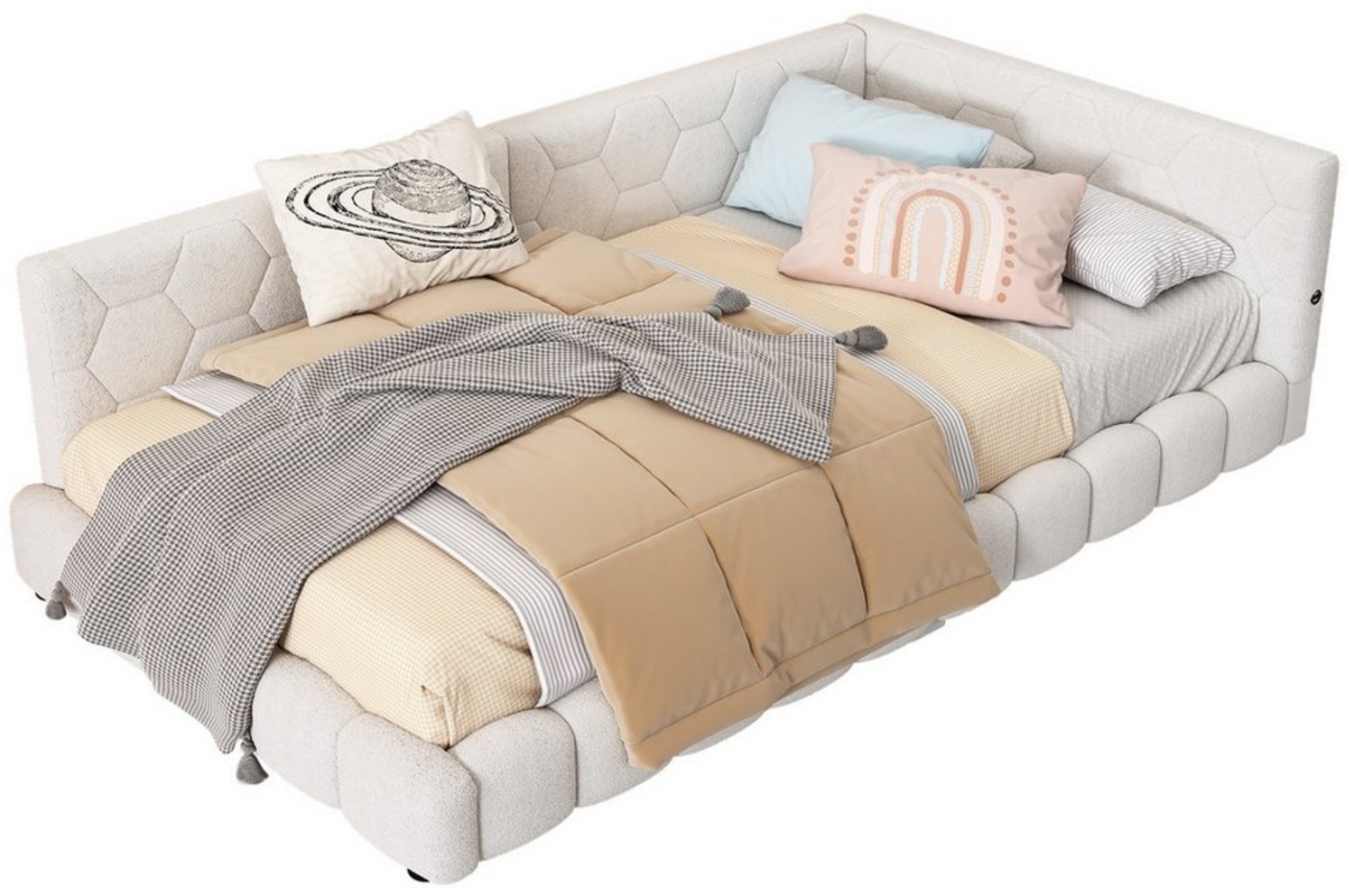 Flieks Polsterbett, LED Einzelbett Daybett Tagesbett Samt 90x200 cm mit USB-Anschluss Bild 1