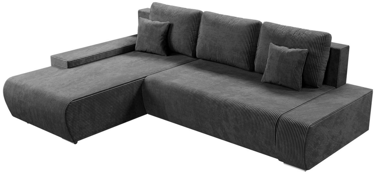 Juskys Sofa Iseo Links mit Schlaffunktion - Stoff Couch L Form für Wohnzimmer, bequem, ausziehbar - Schlafsofa Ecksofa Eckcouch Schlafcouch Dunkelgrau Bild 1