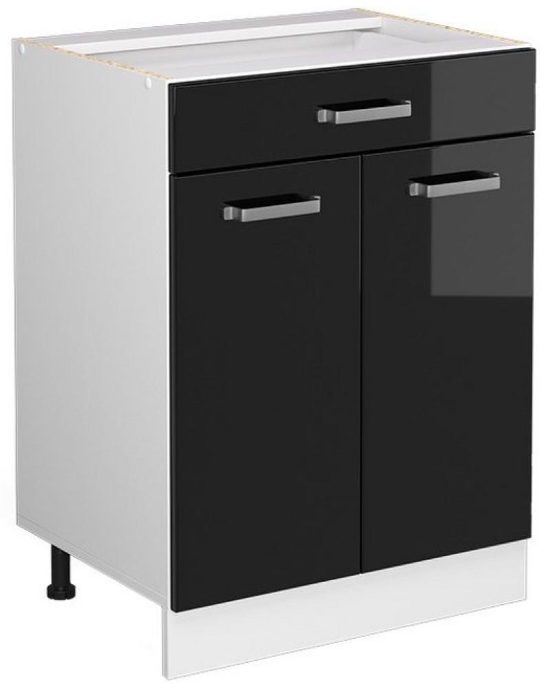 Vicco Küchenunterschrank R-Line, Schwarz Hochglanz/Weiß, 60 cm mit Schublade, ohne Arbeitsplatte Bild 1