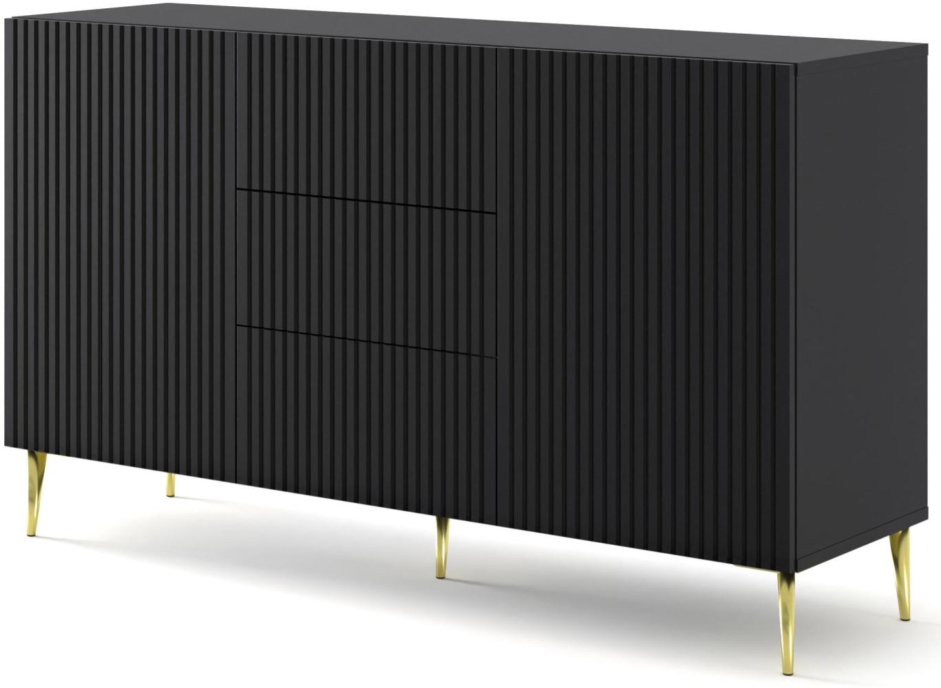 Domando Sideboard Moneglia M1 Klassisch Breite 150cm, Push-to-open-Funktion, besondere Fräsoptik, goldene Füße in Schwarz Matt und Goldfüße Bild 1