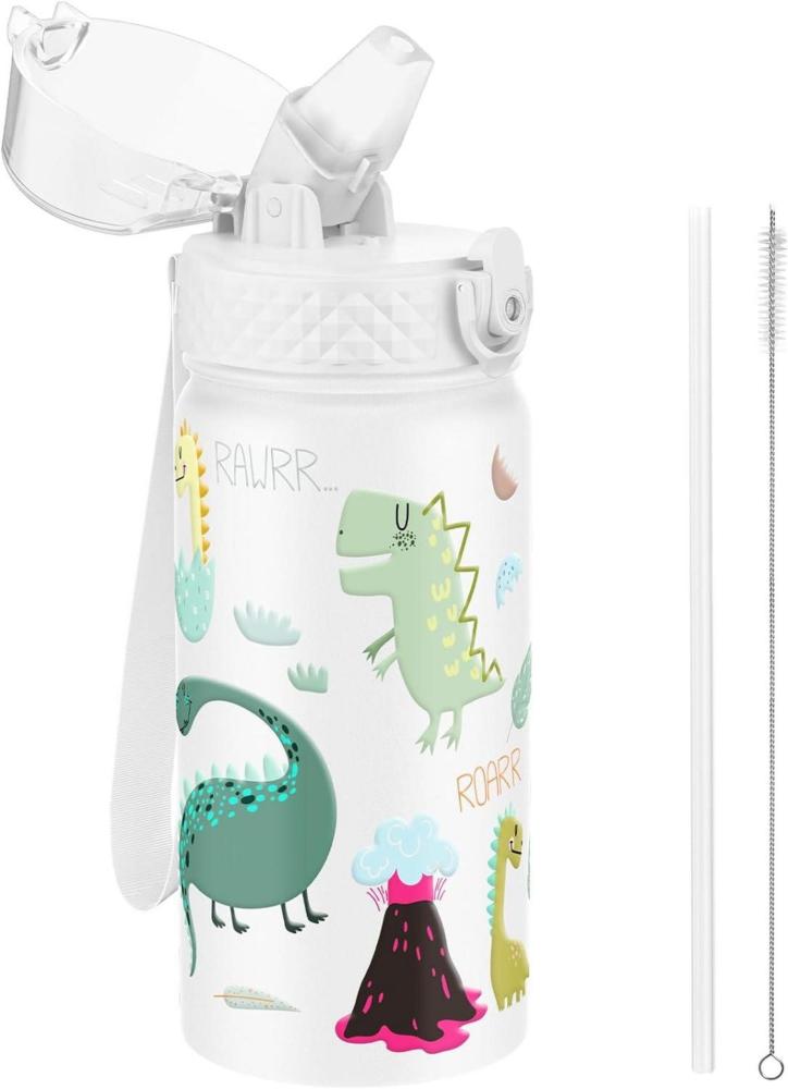 Kinder Trinkflasche Edelstahl Strohhalm Auslaufsicher Kanteen 420ml Dinosaurier Bild 1