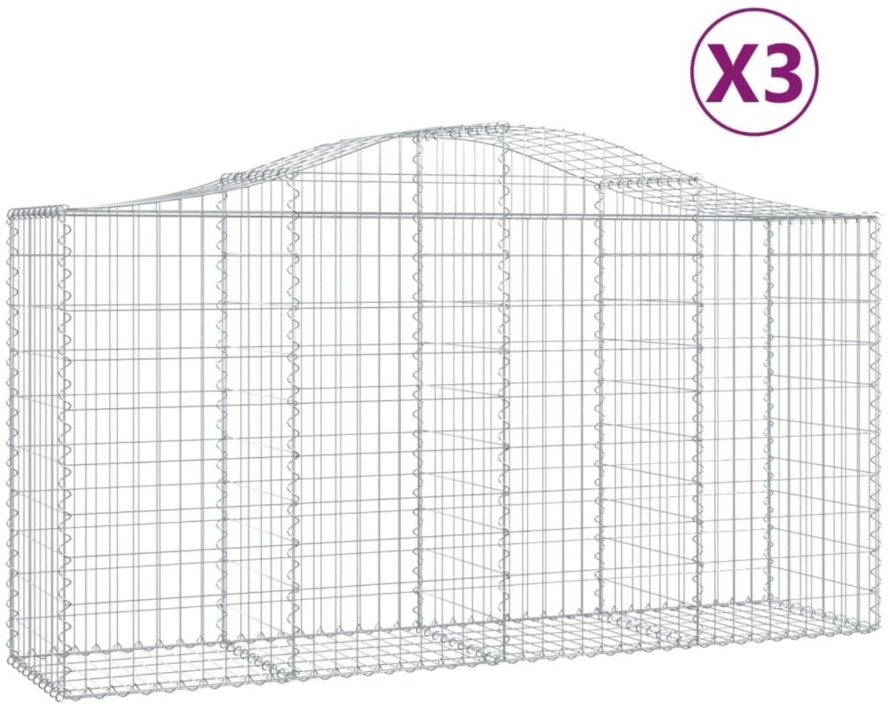 vidaXL Gabionen mit Hochbogen 3 Stk. 200x50x100/120cm Verzinktes Eisen 3145641 Bild 1