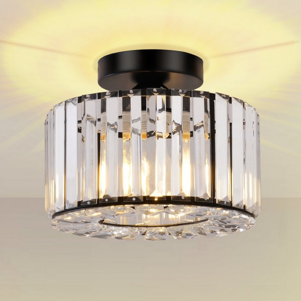 POPOLIC Deckenleuchte Pendelleuchte, Moderne Kristall Kronleuchter mit Glas Lampenschirm, Semi Unterputz Deckenleuchte für Wohnzimmer, Schlafzimmer, Esszimmer Bild 1