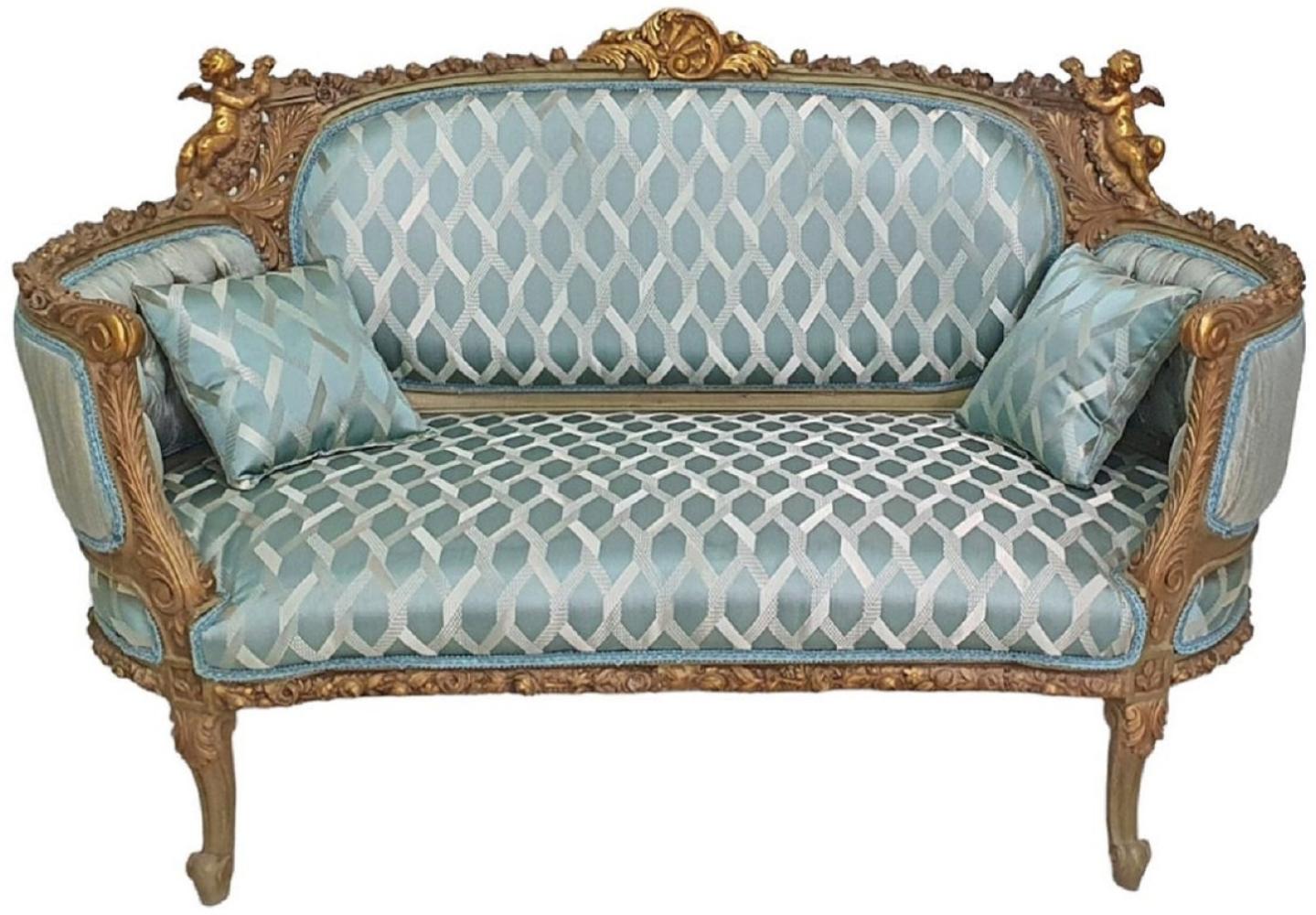 Casa Padrino Barock Sofa Türkis / Antik Gold - Prunkvolles Wohnzimmer Sofa im Barockstil - Wohnzimmer Möbel im Barockstil - Barock Möbel - Barock Einrichtung Bild 1