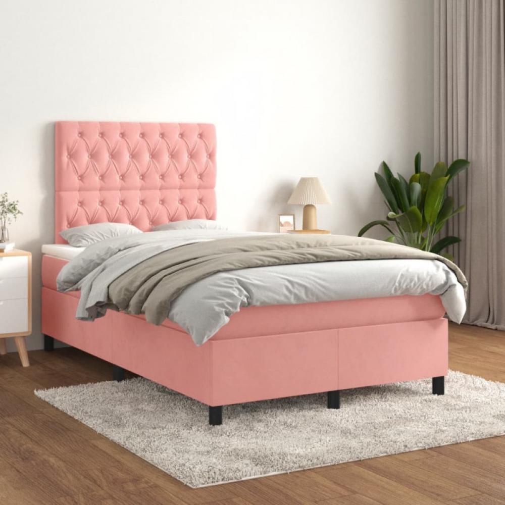 vidaXL Boxspringbett mit Matratze Rosa 120x200 cm Samt 3143198 Bild 1