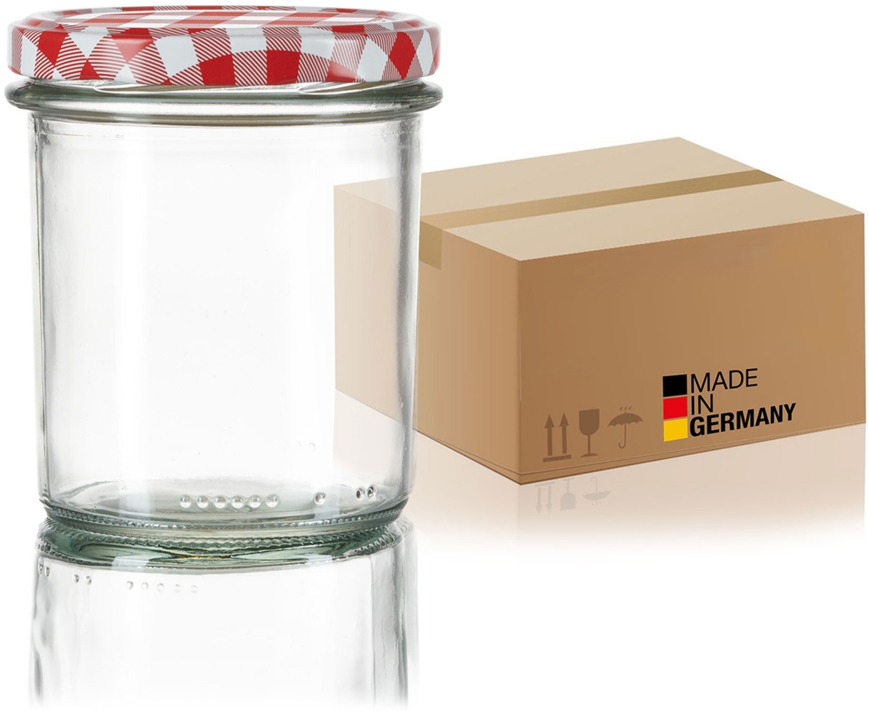 BigDean 60x Sturzgläser 350ml - Einmachgläser Einweckgläser Schraubgläser - Made in Germany - Marmeladengläser mit Schraub-Deckel TO 82 - Rot kariert Bild 1