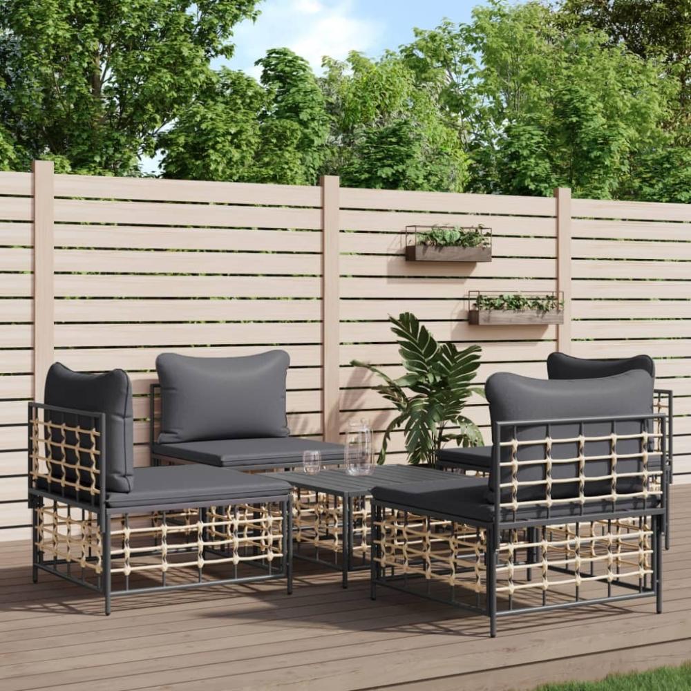 vidaXL 5-tlg. Garten-Lounge-Set mit Kissen Anthrazit Poly Rattan 3186711 Bild 1