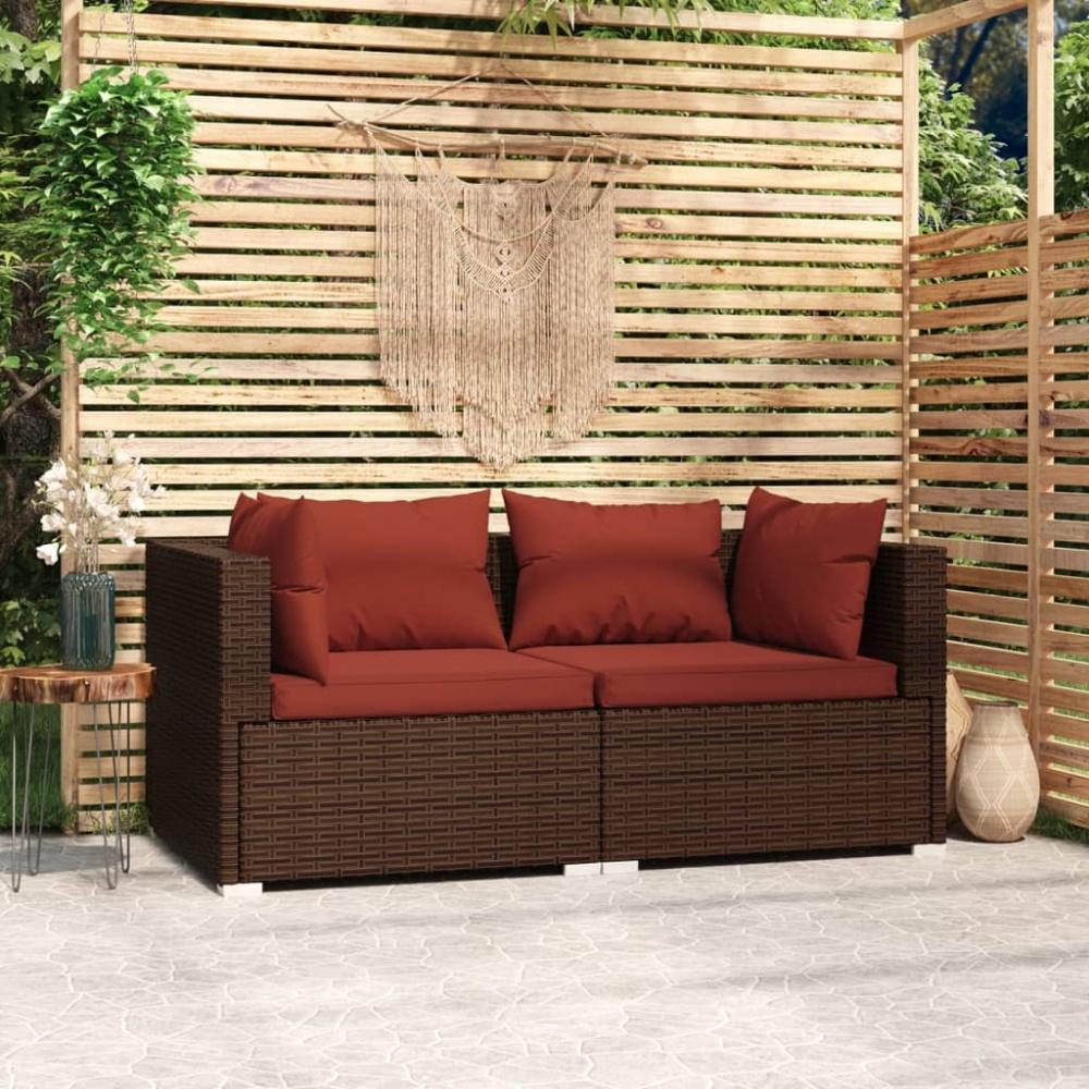 vidaXL 2-Sitzer-Sofa mit Kissen Braun Poly Rattan 317542 Bild 1