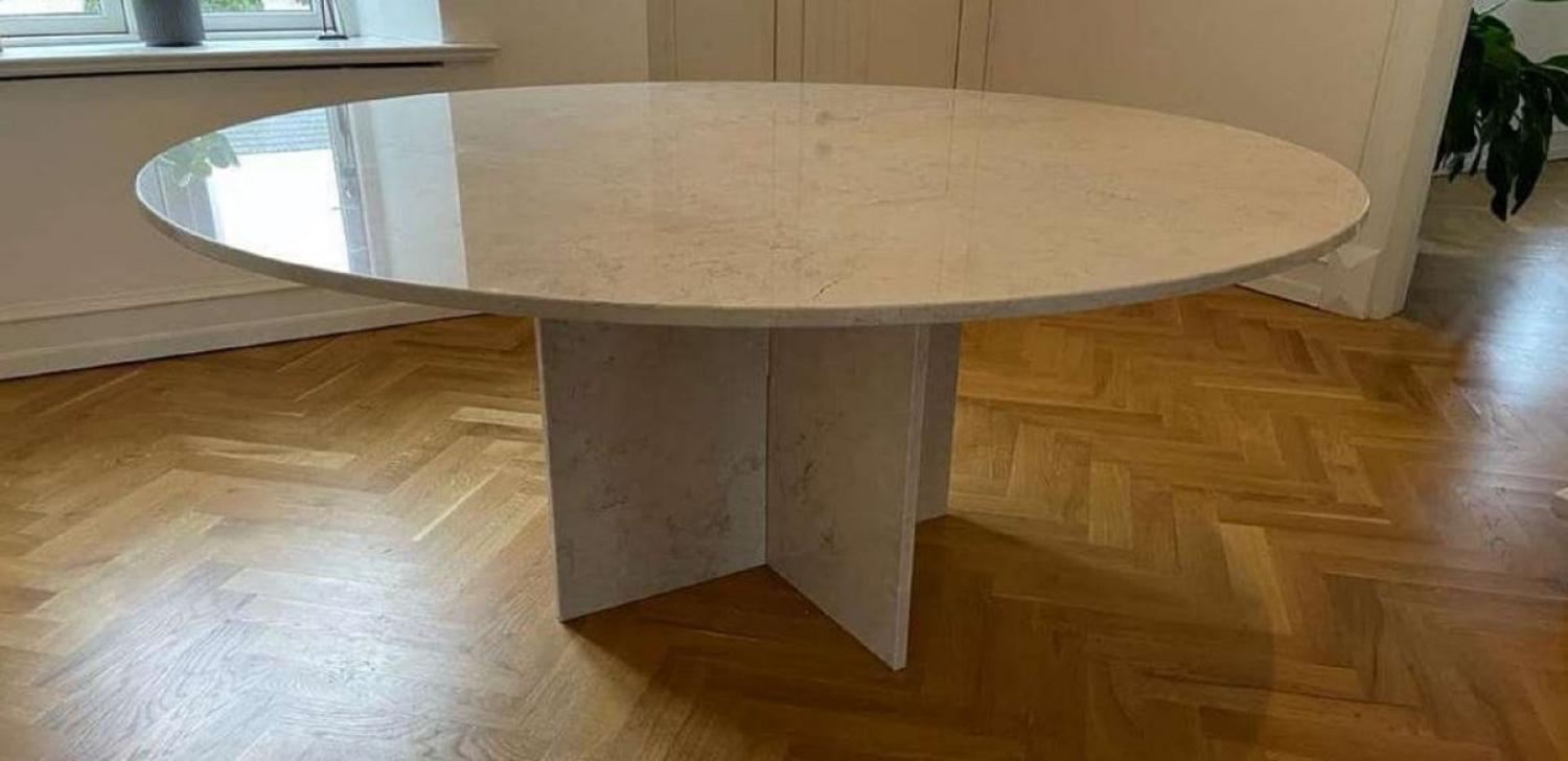 Casa Padrino Luxus Esstisch Beige Ø 150 x H. 72 cm - Runder Travertin Naturstein Esszimmertisch - Esszimmer Möbel - Travertin Möbel - Luxus Möbel - Luxus Einrichtung Bild 1