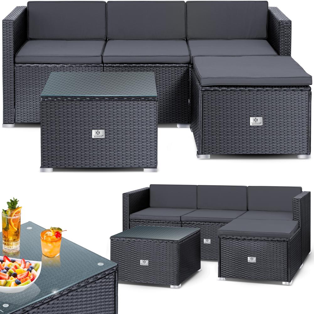 KESSER® Polyrattan Lounge Aruba, Gartenlounge für 3-4 Personen, mit Sitzkissen, Anthrazit Bild 1