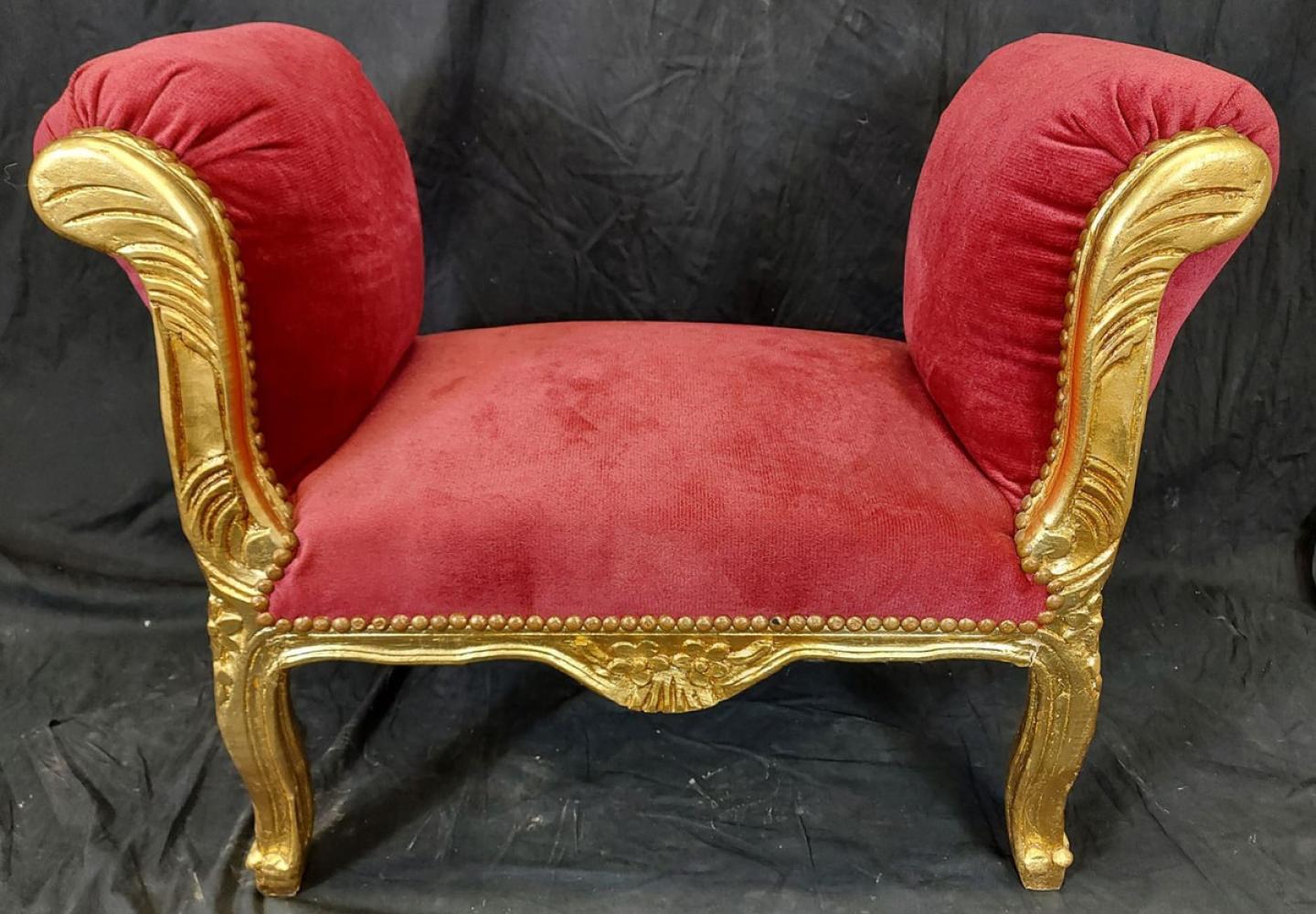 Casa Padrino Barock Schemel Rot / Gold - Handgefertigter Antik Stil Hocker - Barockstil Hocker - Wohnzimmer Möbel im Barockstil - Barockstil Möbel - Barock Möbel - Barock Einrichtung Bild 1