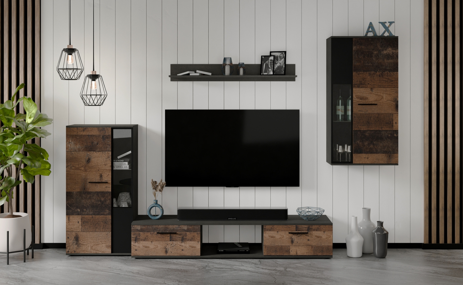 AX LIVING Hochwertige Wohnwand Formilo 240 cm – Modern in Matera & Oldstyle Bild 1