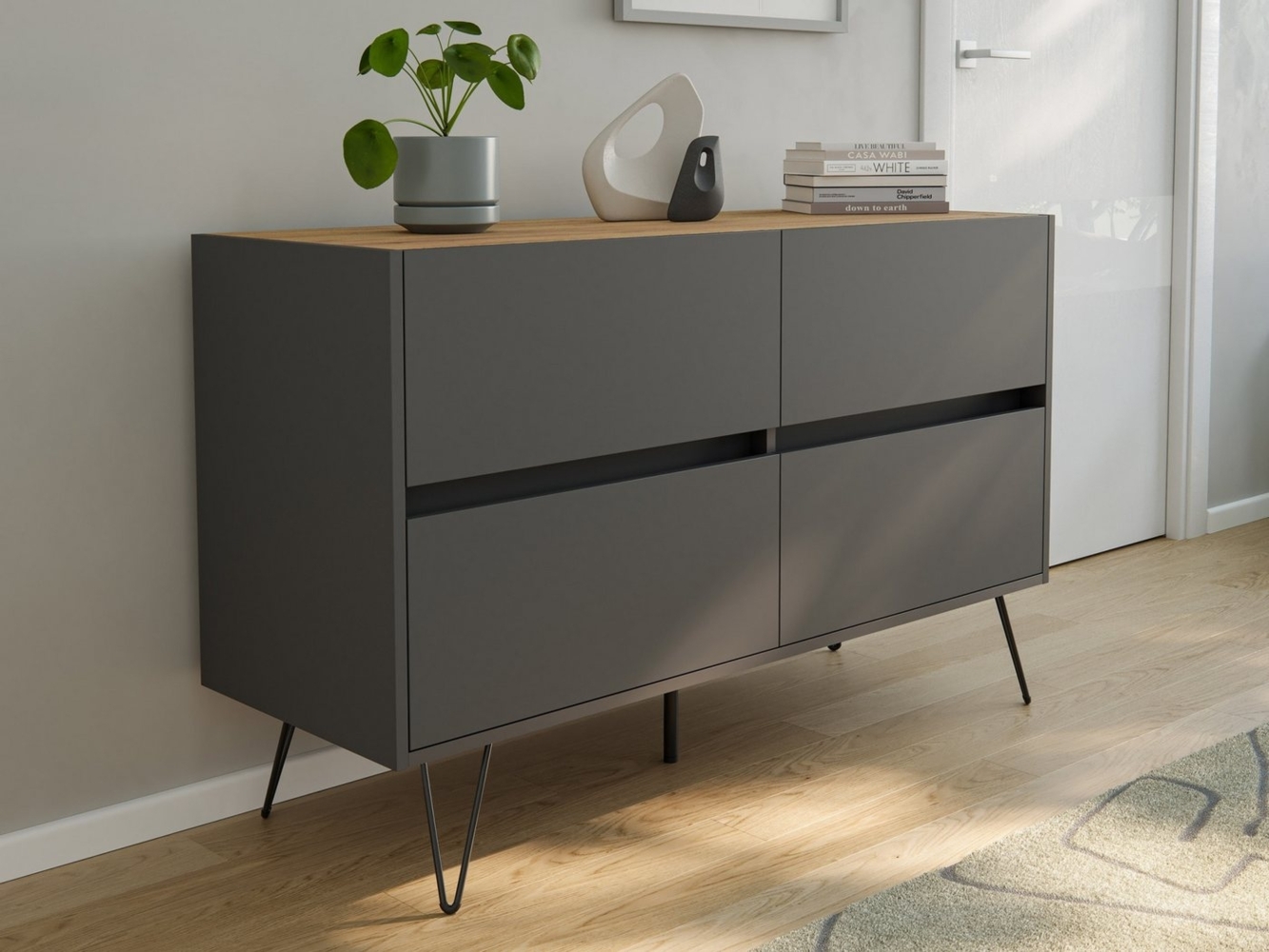 Magnolia Home Sideboard Raumwunder Kommode Dion 120cm Greifraum 4 SoftClose Schubladen Grafit/ Bild 1