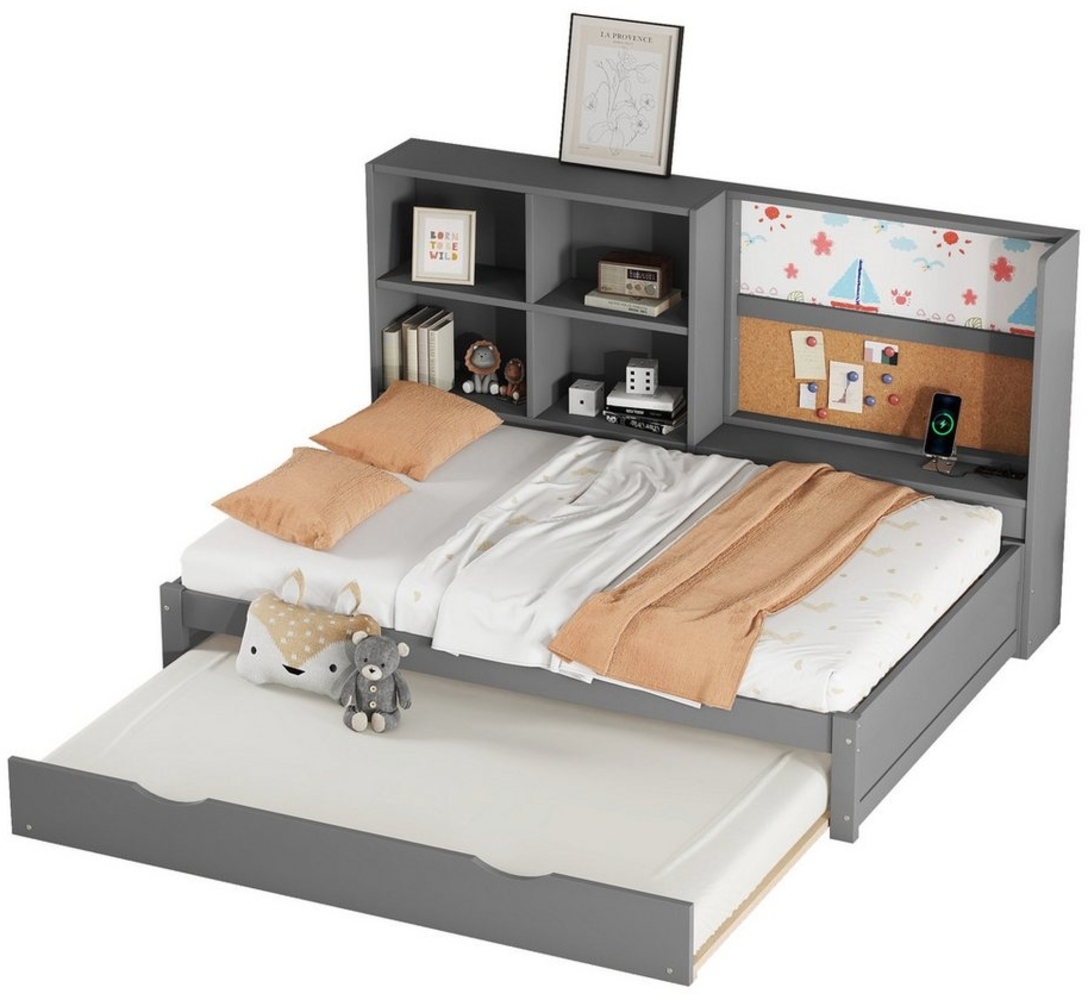 REDOM Kinderbett Schlafsofa Stauraumbett Einzelbett (mit ausziehbarem Rollbett, USB-Ladeanschluss & Whiteboard, Stauraum für Kinderzimmer und Gästezimmer, 90x200 cm), ohne Matratze Bild 1