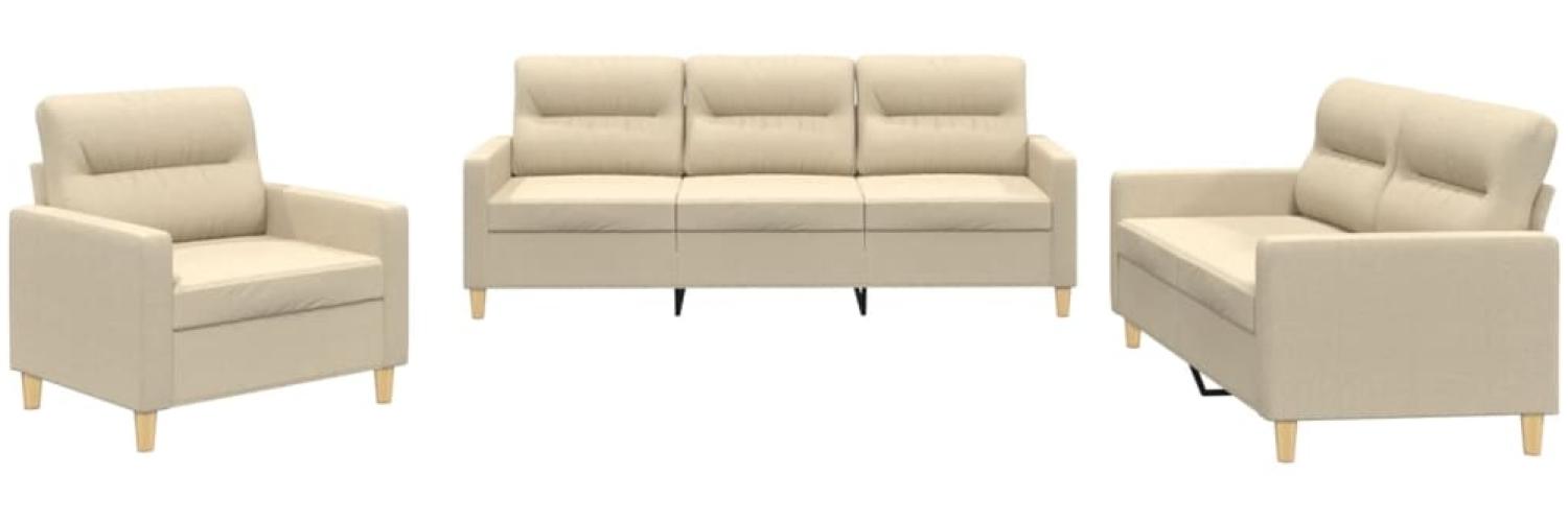 vidaXL 3-tlg. Sofagarnitur mit Kissen Creme Stoff 3201538 Bild 1