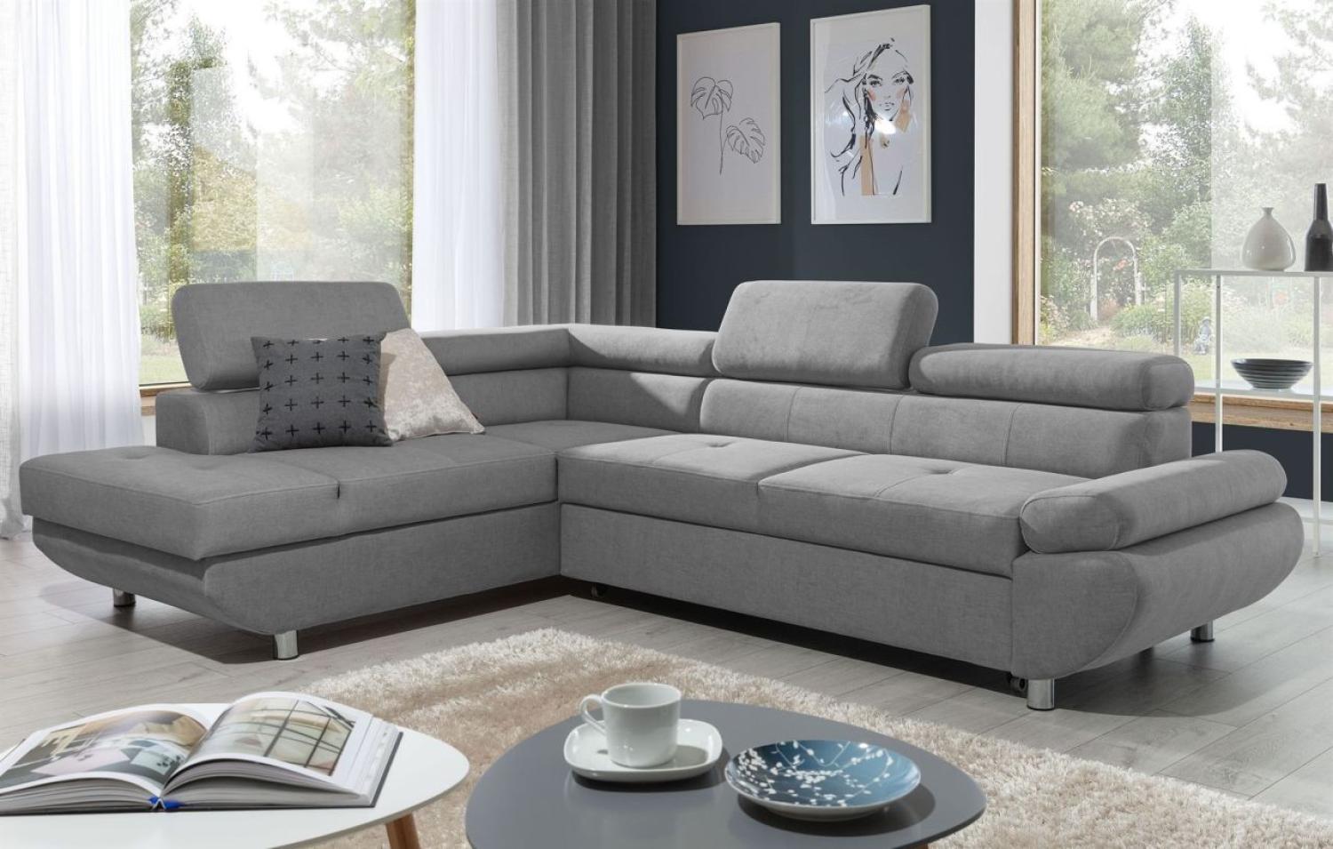 Ecksofa Sofa PANOS Stoff Esito Grau mit Schlaffunktion Ottomane Links Bild 1