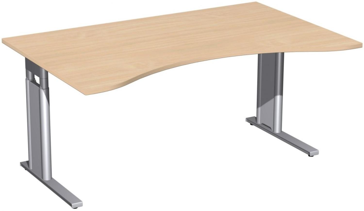 Schreibtisch 'C Fuß Pro' Ergonomieform, höhenverstellbar, 160x100cm, Buche / Silber Bild 1