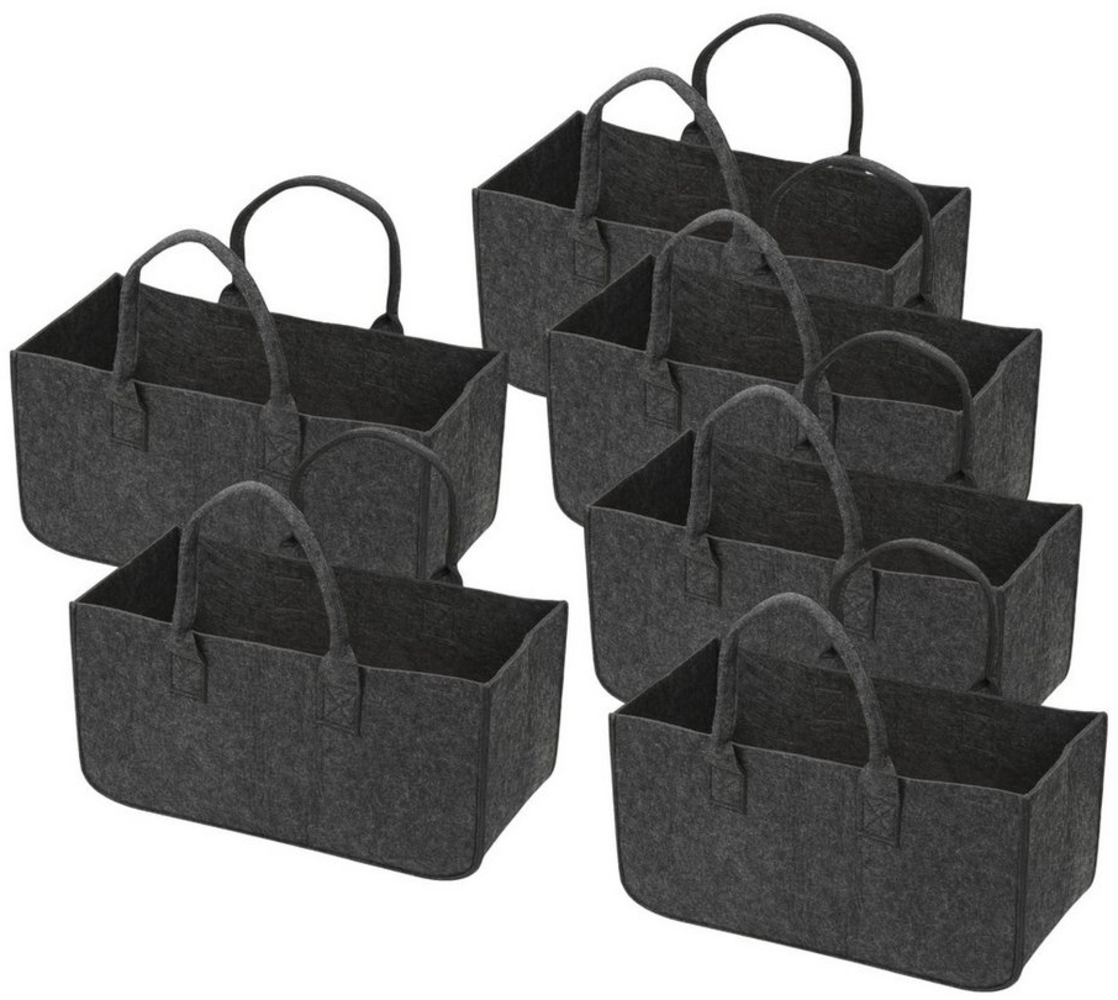 Clanmacy Allzweckkorb 6er Holzkorb Filztasche Tasche aus Filz Dunkelgrau 50 x 25 x 25 cm Bild 1