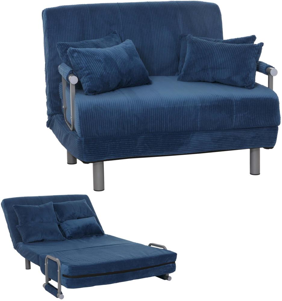 Schlafsessel HWC-K29, Klappsessel Schlafsofa Gästebett, Liegefläche 190x100cm, Stoff Cord (330g/m²) ~ blau Bild 1