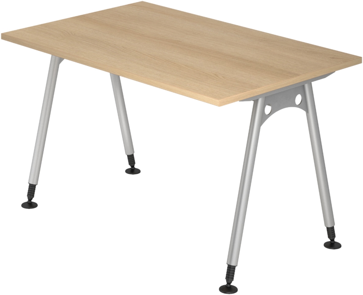 bümö manuell höhenverstellbarer Schreibtisch 120x80 cm in Eiche - PC Tisch höhenverstellbar & klein, höhenverstellbarer Tisch Büro, kleiner Computertisch verstellbar, A-Serie, AS-12-E Bild 1