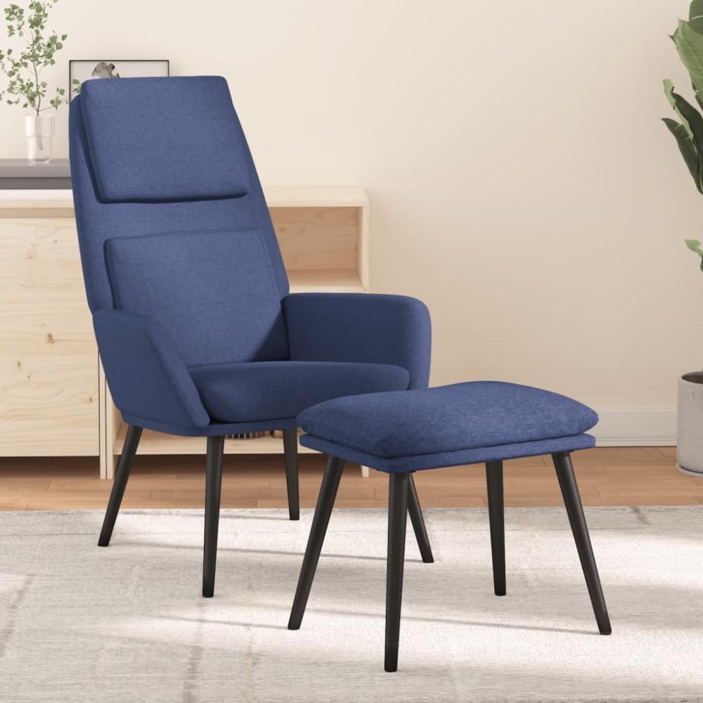 Relaxsessel mit Hocker Blau Stoff, Drehbar [3097772] Bild 1